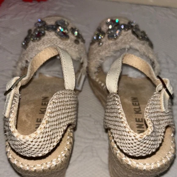 Anne Klein Cream Espadrille Wedges with Gem Accents - Picture 7 of 10